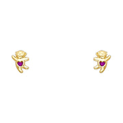 14K Gold CZ Teddy Bear Stud Earrings