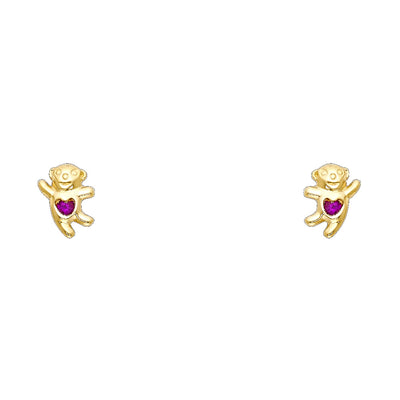 14K Gold CZ Teddy Bear Stud Earrings