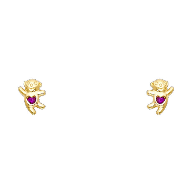 14K Gold CZ Teddy Bear Stud Earrings