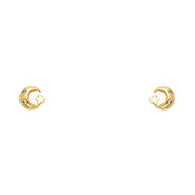 14K Gold CZ Moon and Star Stud Earrings