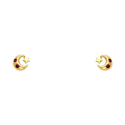 14K Gold CZ Moon and Star Stud Earrings