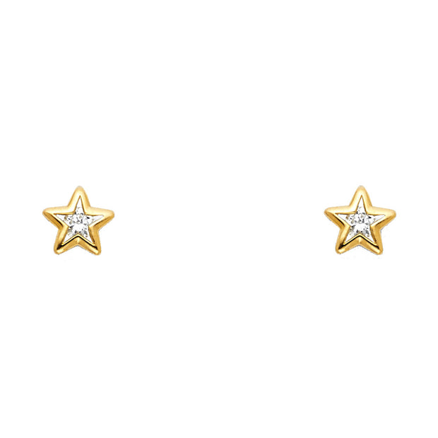 14K Gold CZ Star Stud Earrings