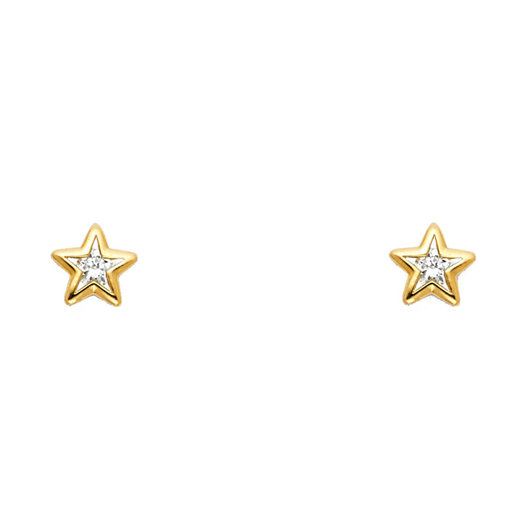 14K Gold CZ Star Stud Earrings