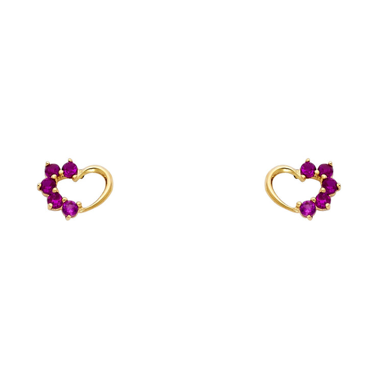 14K Gold CZ Heart Stud Earrings