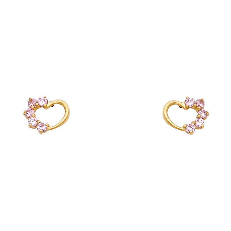 14K Gold CZ Heart Stud Earrings