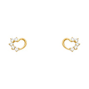 14K Gold CZ Heart Stud Earrings