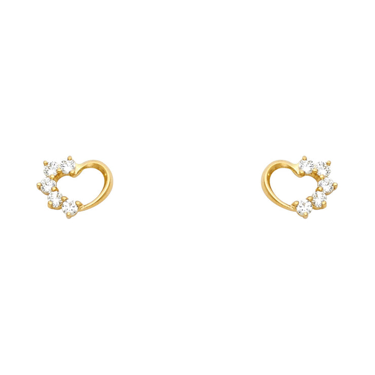 14K Gold CZ Heart Stud Earrings