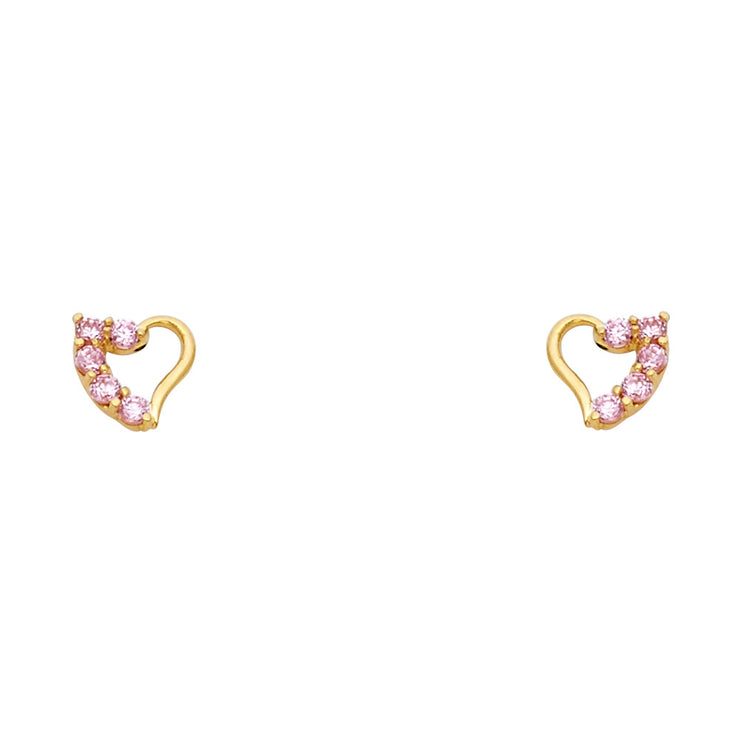 14K Gold CZ Heart Stud Earrings