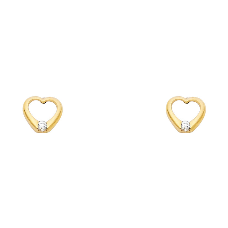 14K Gold CZ Heart Stud Earrings