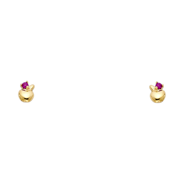 14K Gold CZ Apple Fruit Stud Earrings