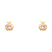 14K Gold CZ Apple Fruit Stud Earrings
