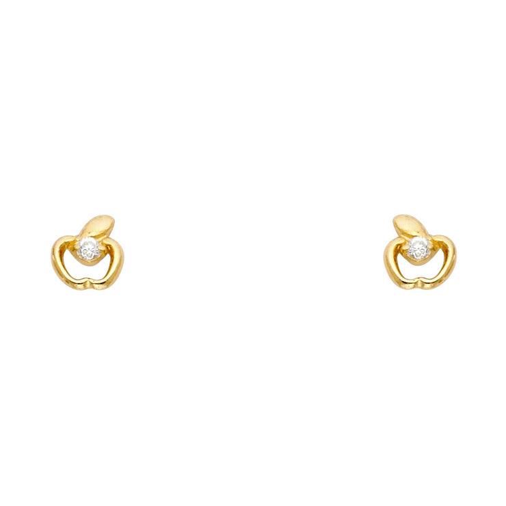 14K Gold CZ Apple Fruit Stud Earrings