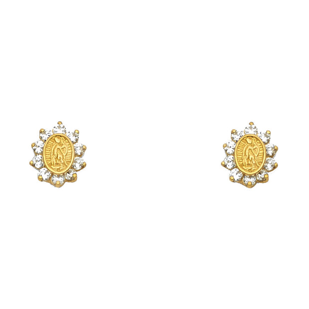 14K Gold CZ Guadalupe Stud Earrings