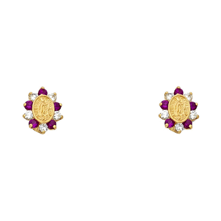 14K Gold CZ Guadalupe Stud Earrings