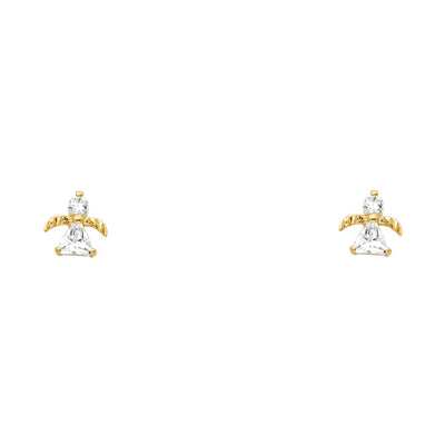 14K Gold CZ Angel Stud Earrings