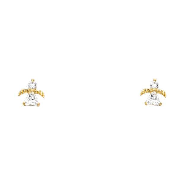 14K Gold CZ Angel Stud Earrings