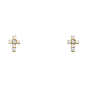 14K Gold CZ Jesus Christ Cross Stud Earrings