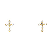 14K Gold CZ Jesus Christ Cross Stud Earrings