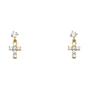 14K Gold CZ Jesus Christ Cross Stud Earrings