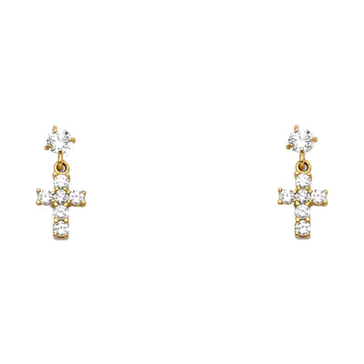 14K Gold CZ Jesus Christ Cross Stud Earrings