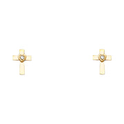 14K Gold CZ Jesus Christ Cross Stud Earrings