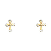 14K Gold CZ Jesus Christ Cross Stud Earrings