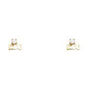 14K Gold CZ Love Stud Earrings