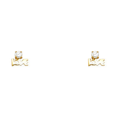 14K Gold CZ Love Stud Earrings