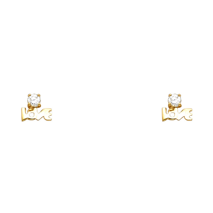 14K Gold CZ Love Stud Earrings