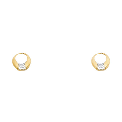 14K Gold CZ Round Stud Earrings