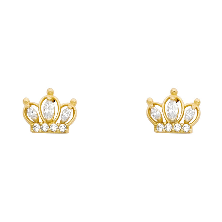 14K Gold Crown or Tiara Stud Earrings