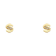 14K Gold CZ Dollor $ Stud Earrings