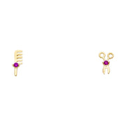 14K Gold CZ Scissors & Comb Earrings