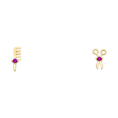 14K Gold CZ Scissors & Comb Earrings