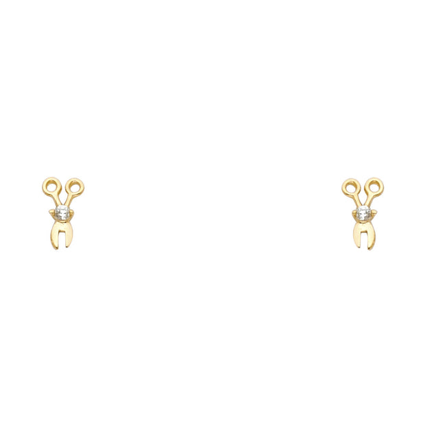 14K Gold CZ Scissors Earrings