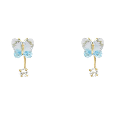 14K Gold Crystal Curved Butterfly Stud Earrings