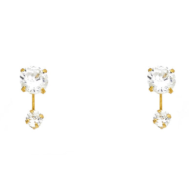 14K Gold CZ Round Cut Solitaire Stud Earrings