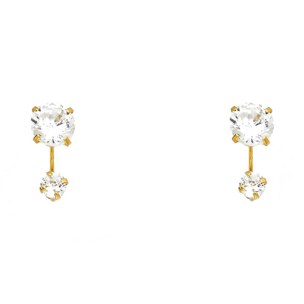 14K Gold CZ Round Cut Solitaire Stud Earrings