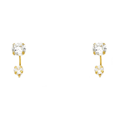 14K Gold CZ Round Cut Solitaire Stud Earrings