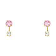 14K Gold CZ Round Cut Solitaire Stud Earrings