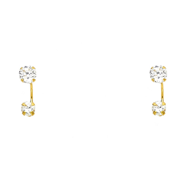 14K Gold CZ Round Cut Solitaire Stud Earrings