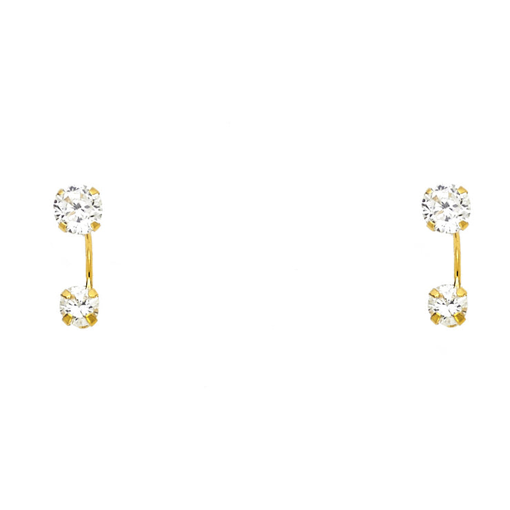 14K Gold CZ Round Cut Solitaire Stud Earrings