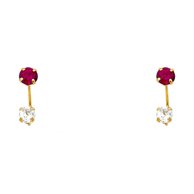 14K Gold CZ Round Cut Solitaire Stud Earrings