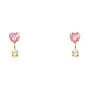 14K Gold CZ Heart Cut Solitaire Stud Earrings
