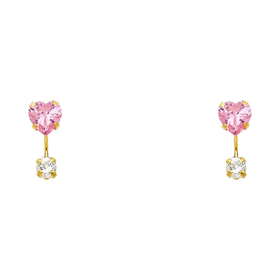 14K Gold CZ Heart Cut Solitaire Stud Earrings