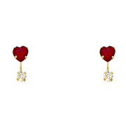 14K Gold CZ Heart Cut Solitaire Stud Earrings