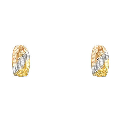 14K Gold Religious Guadalupe Stud Earrings