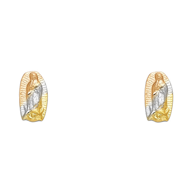 14K Gold Religious Guadalupe Stud Earrings