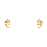 14K Gold Religious Angel Stud Earrings