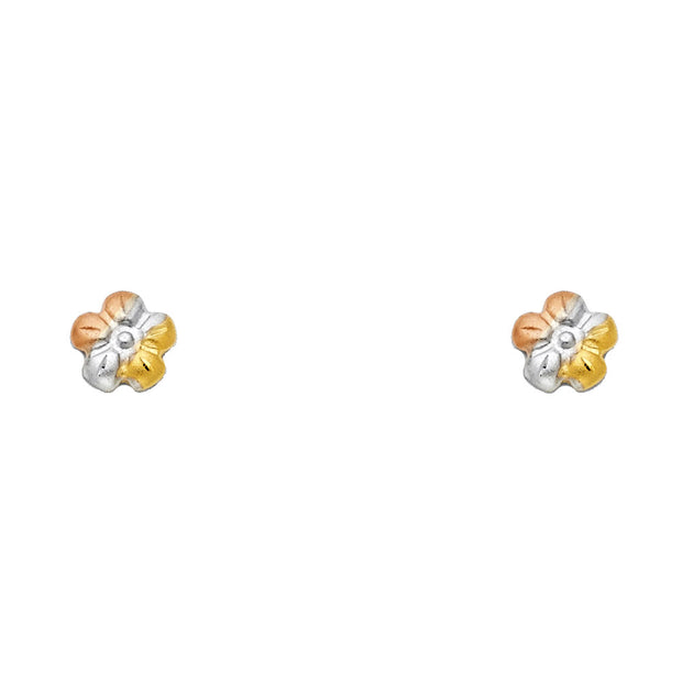 14K Gold Fancy Flower Stud Earrings